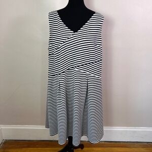 Lane Bryant 24W Striped Fit & Flare V-Neck Sleeveless Dress Navy White
